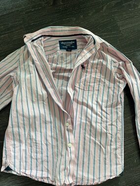 Abercrombie & Fitch Pink Shirt with Blue and White Stripes